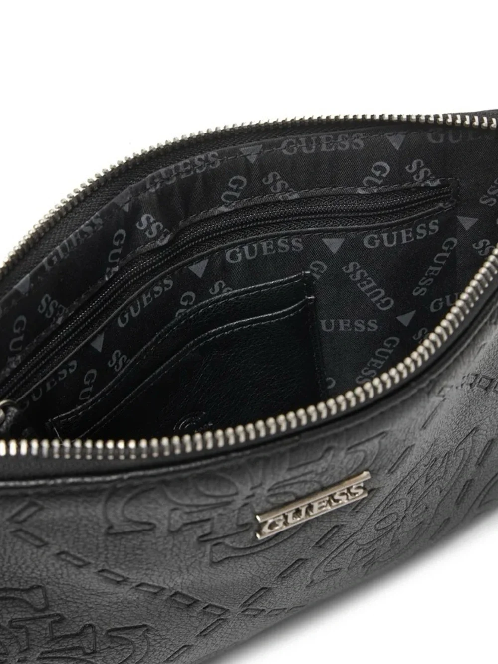 New Guess Black Embossed Logo Wristlet